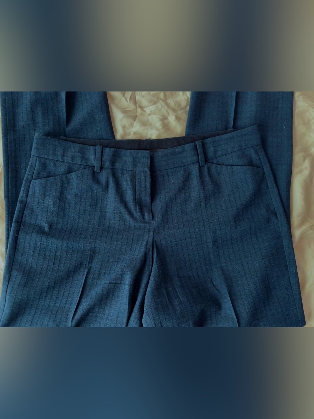 Theory Wool Trousers in Navy Blue with Stitch Detailing — Size 12 - Picture 2 of 11